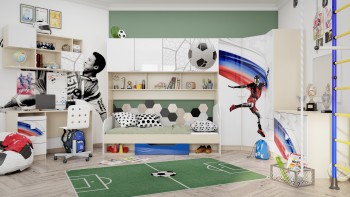 Детская комната Футбол ЧМ (Белый/Синий/корпус Клен) в Татарске - tatarsk.mebel54.com | фото