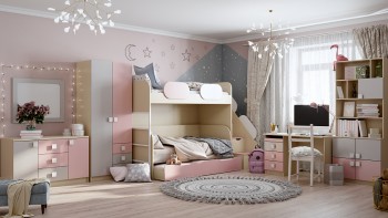 Детская комната Грэйси (Розовый/Серый/корпус Клен) в Татарске - tatarsk.mebel54.com | фото