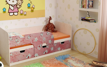 Кровать детская Минима Лего 1,86м с ящиками (дуб атланта/лиловый сад) в Татарске - tatarsk.mebel54.com | фото