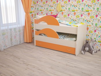 Кровать детская Радуга 1600 Млечный дуб/Оранжевый в Татарске - tatarsk.mebel54.com | фото