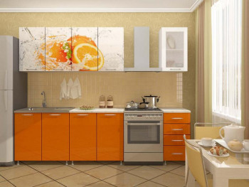 Кухонный гарнитур 1,6м Апельсин (Белый/Оранжевый металлик/Фотопечать апельсин) в Татарске - tatarsk.mebel54.com | фото