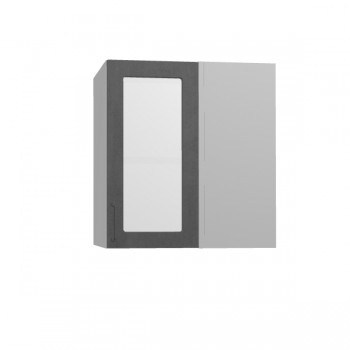 Лофт ПУС 650 шкаф верхний угловой со стеклом (Бетон темный/корпус Серый) в Татарске - tatarsk.mebel54.com | фото