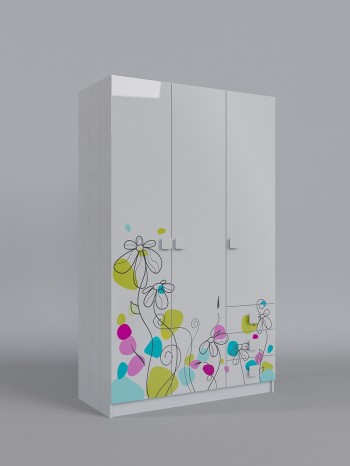Шкаф 3-х створчатый с ящиками Флёр (Белый/корпус Выбеленное дерево) в Татарске - tatarsk.mebel54.com | фото